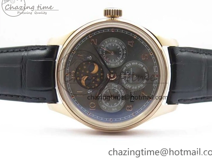 MIROTIME 0129 Elegant Portugieser Perpetual Calendar IW503302 RG V9F 1:1 Best Edition Gray Dial on Black Leather Strap A 7096